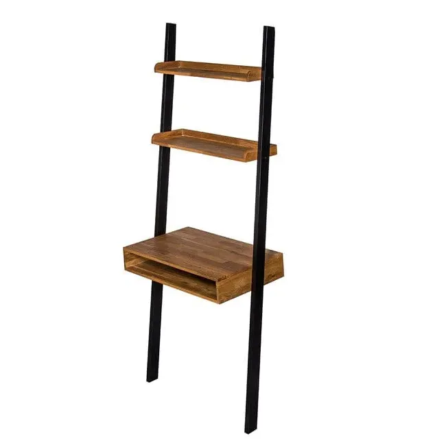 Ladder Desk with Shelves - Wood, Black Frame