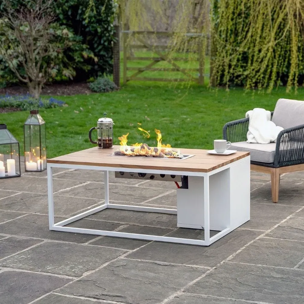 Large Biofuel Fire Pit - White, Teak