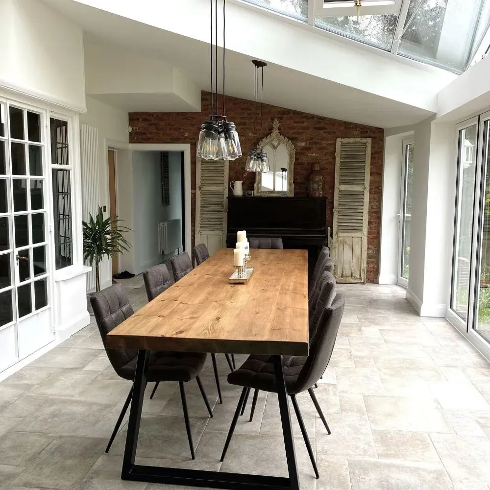 Large Dining Table Triangle Frame - Driftwood, Wood