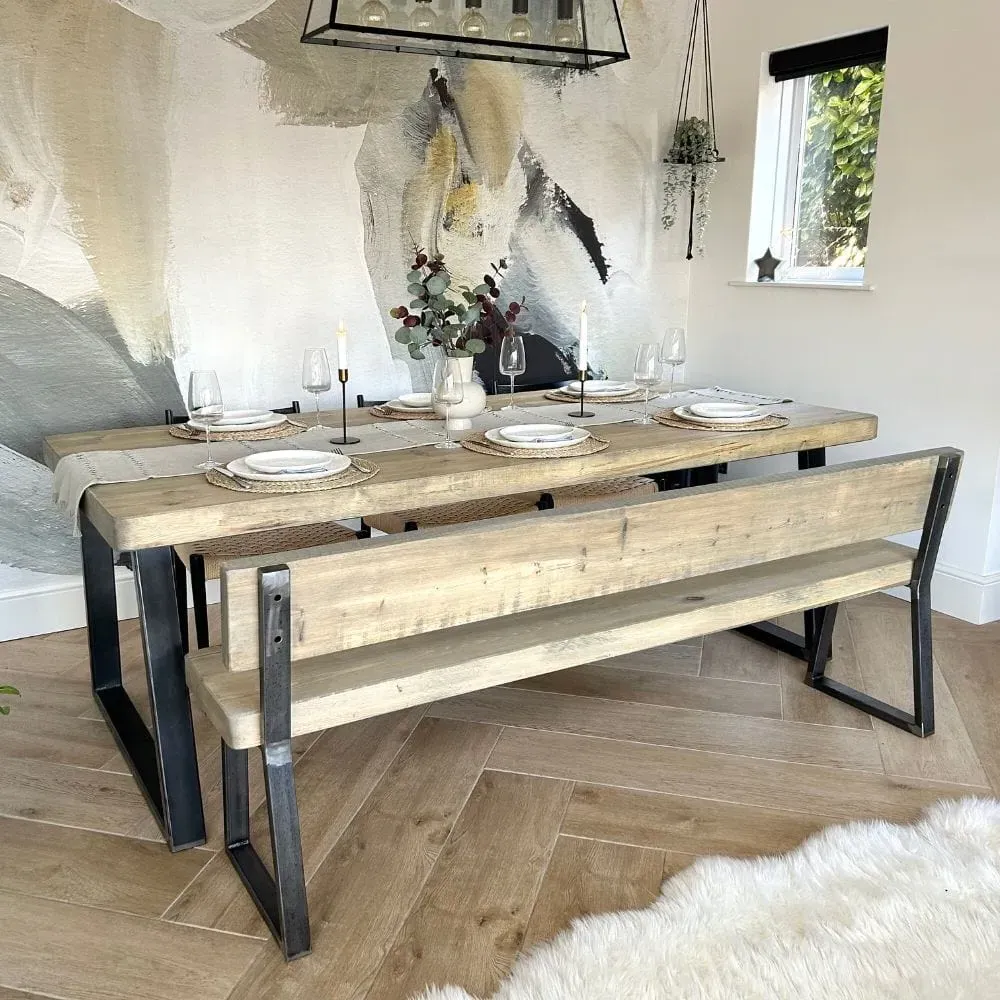 Large Dining Table Triangle Frame - Grey Wash, Wood