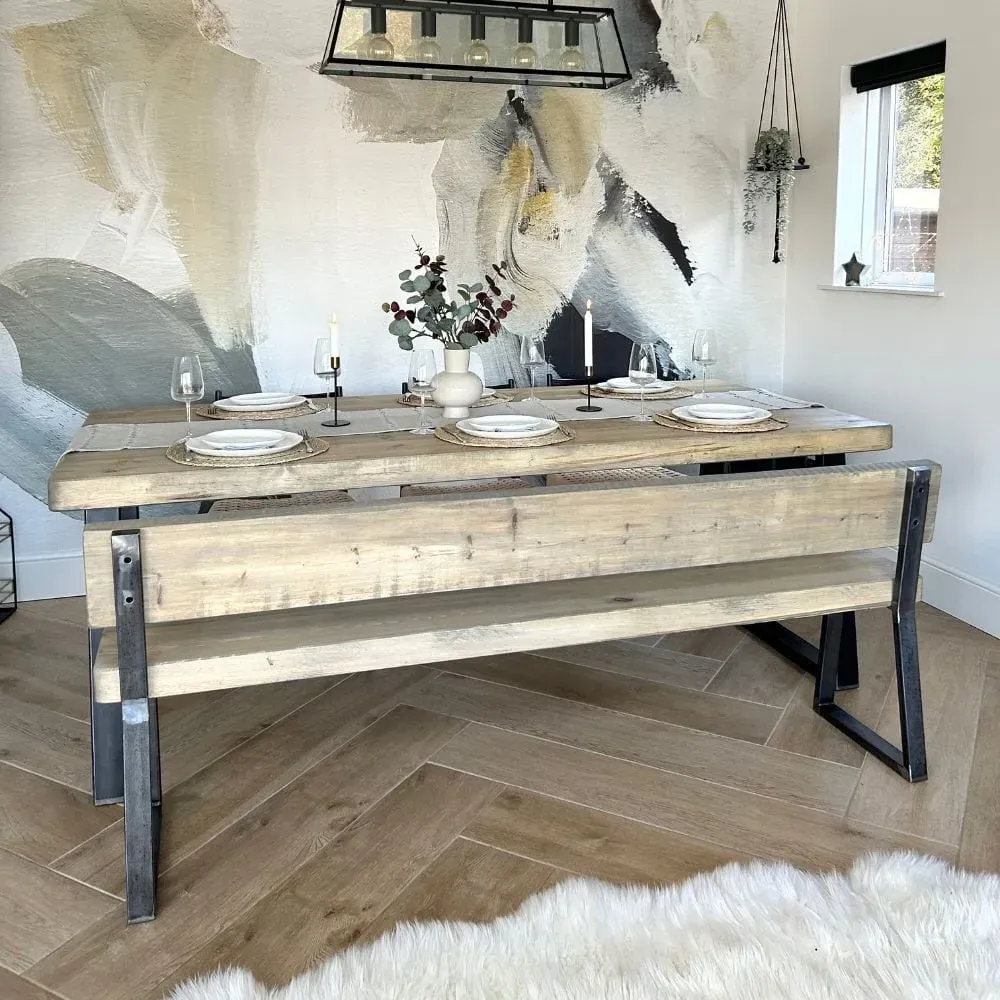 Large Dining Table Triangle Frame - Grey Wash, Wood