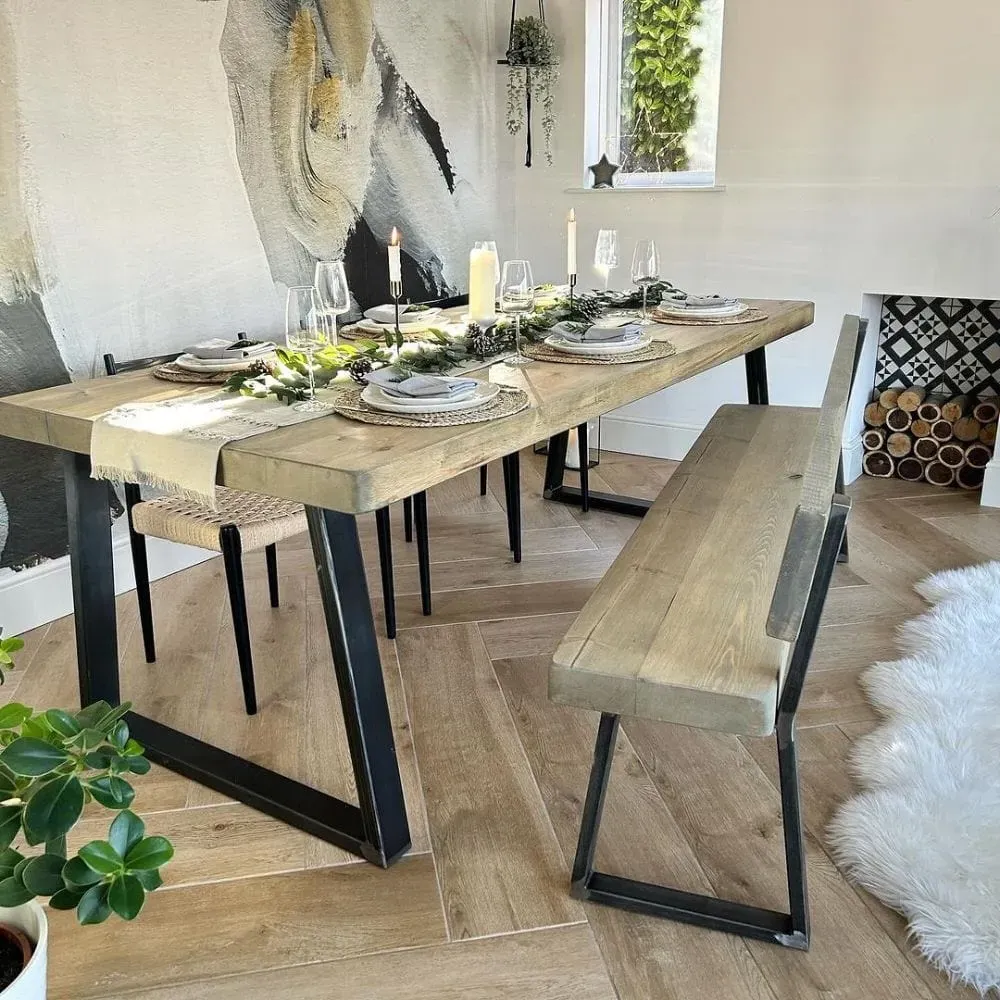 Large Dining Table Triangle Frame - Grey Wash, Wood