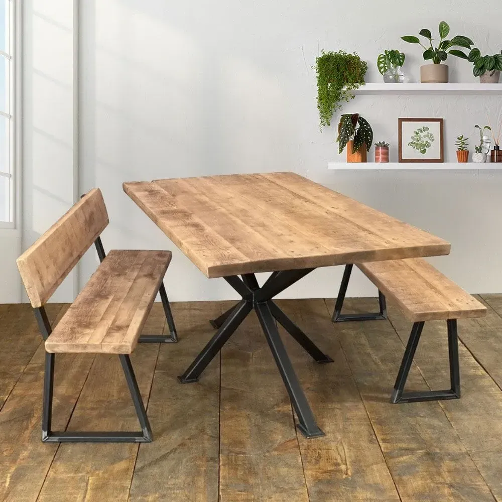 Large Dining Table with Steel Frame - Light Driftwood