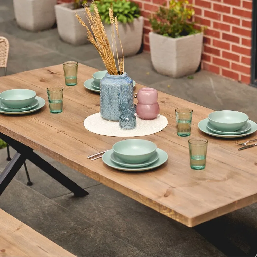 Large Outdoor Dining Set X Frame - Brown, Pine
