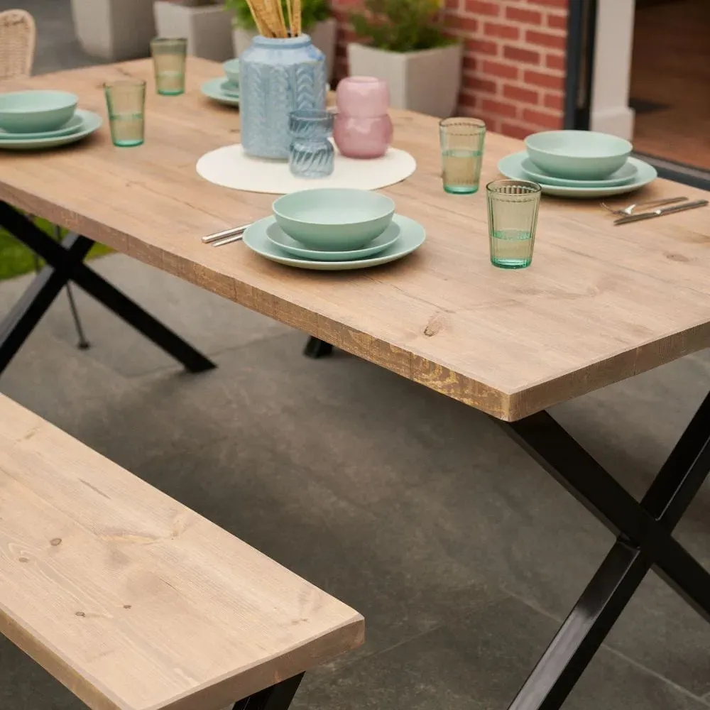 Large Outdoor Dining Set X Frame - Brown, Pine