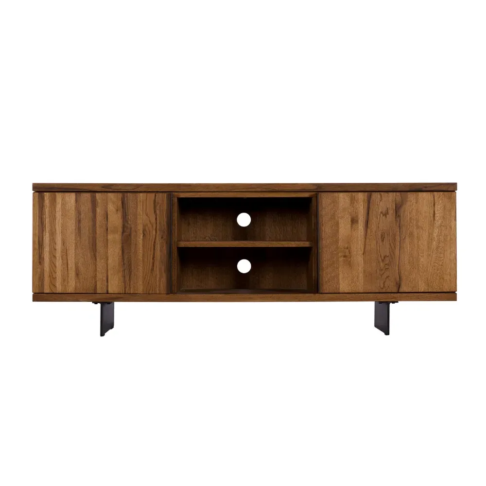 Large TV Unit with Steel Legs - Oak, Solid Wood image