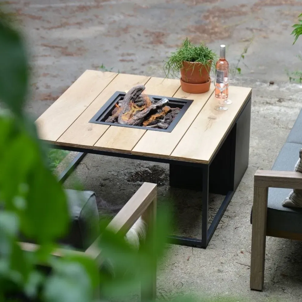 Medium Biofuel Fire Pit - Black, Teak