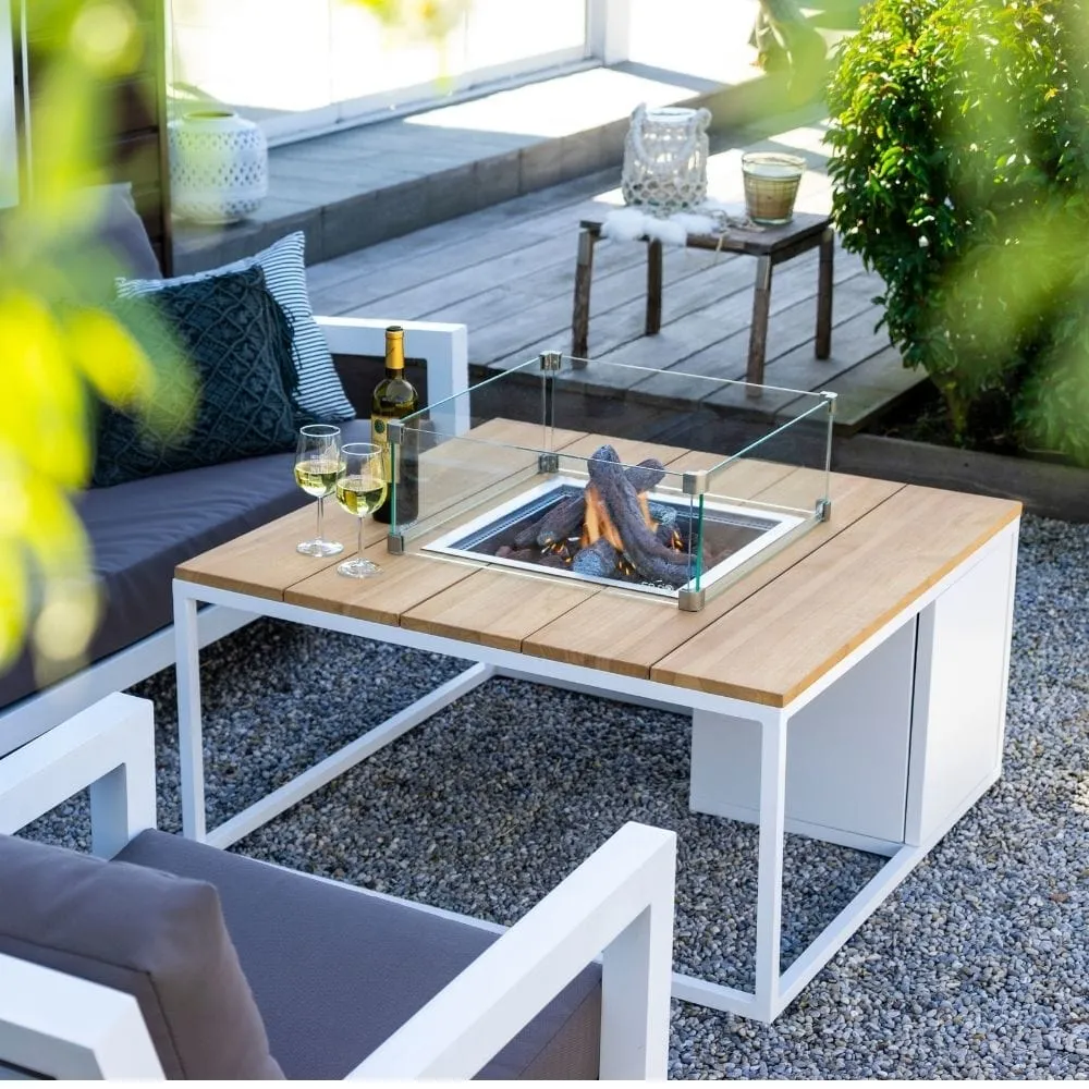 Medium Biofuel Fire Pit - White, Teak
