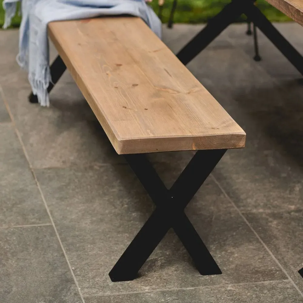 Medium Outdoor Dining Set X Frame - Brown, Pine