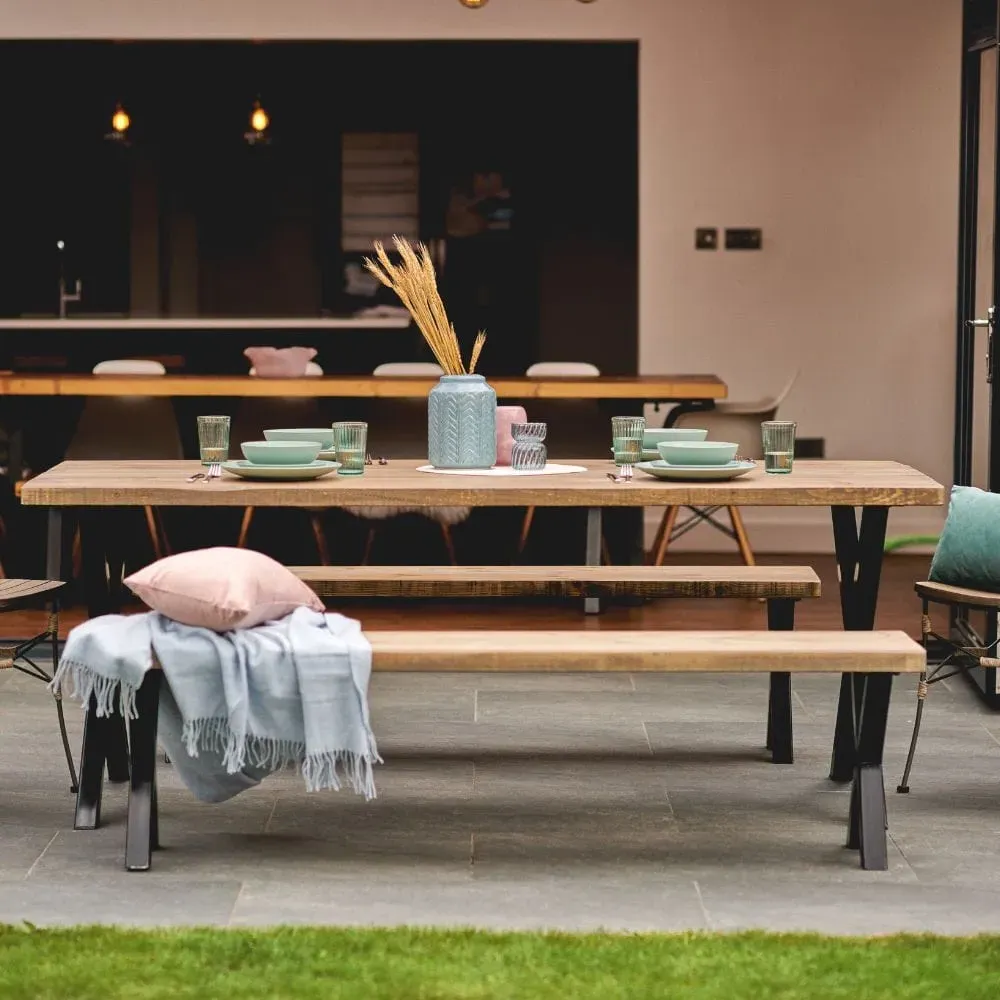 Medium Outdoor Dining Set X Frame - Brown, Pine