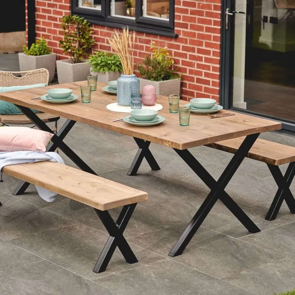 Medium Outdoor Dining Set X Frame - Brown, Pine