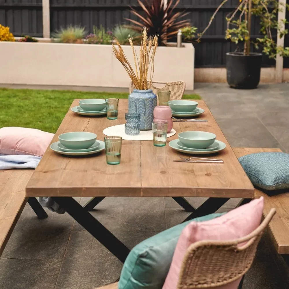 Medium Outdoor Dining Set X Frame - Brown, Pine