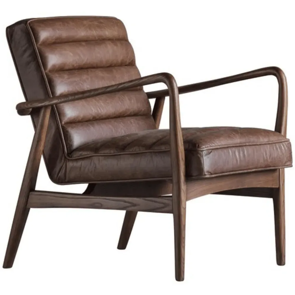 Mid-Century Armchair - Brown, Leather
