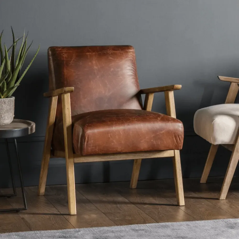 Mid Century Armchair - Brown, Leather image