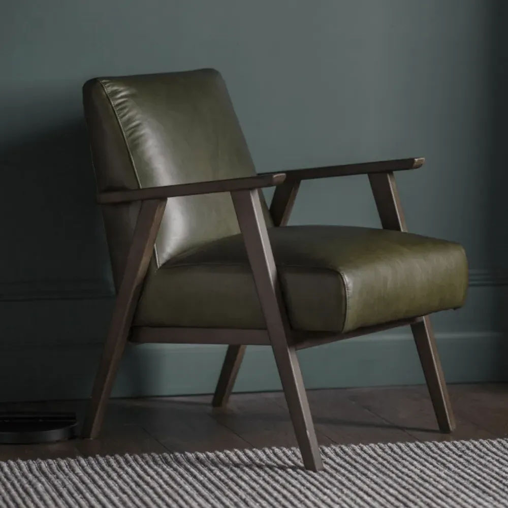Mid Century Armchair - Green, Leather image