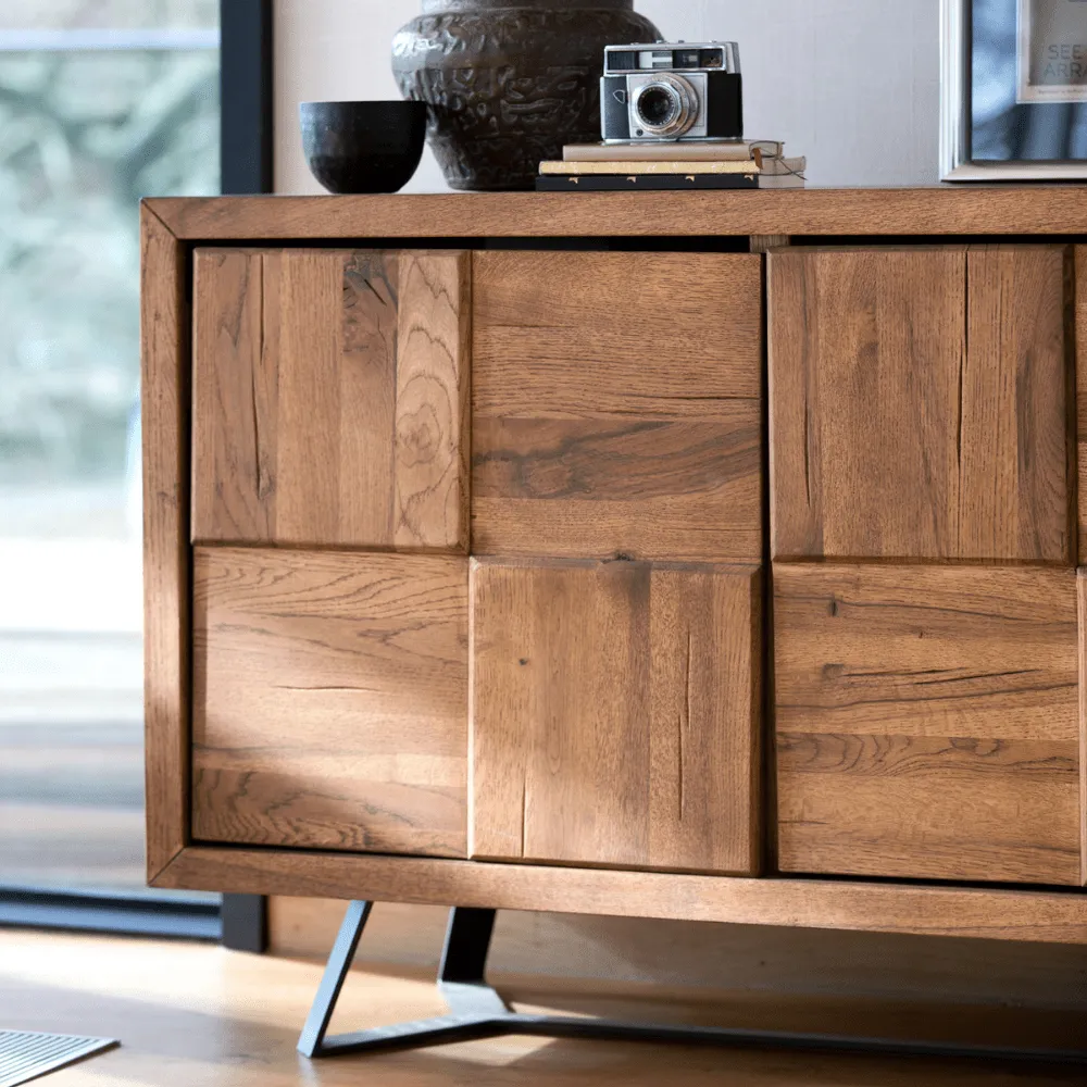 Narrow Sideboard with Steel Legs - Oak Wood image