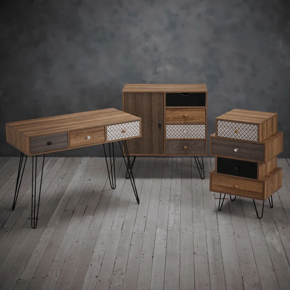 Office Desk with 3 Drawers - Black Hairpin Legs