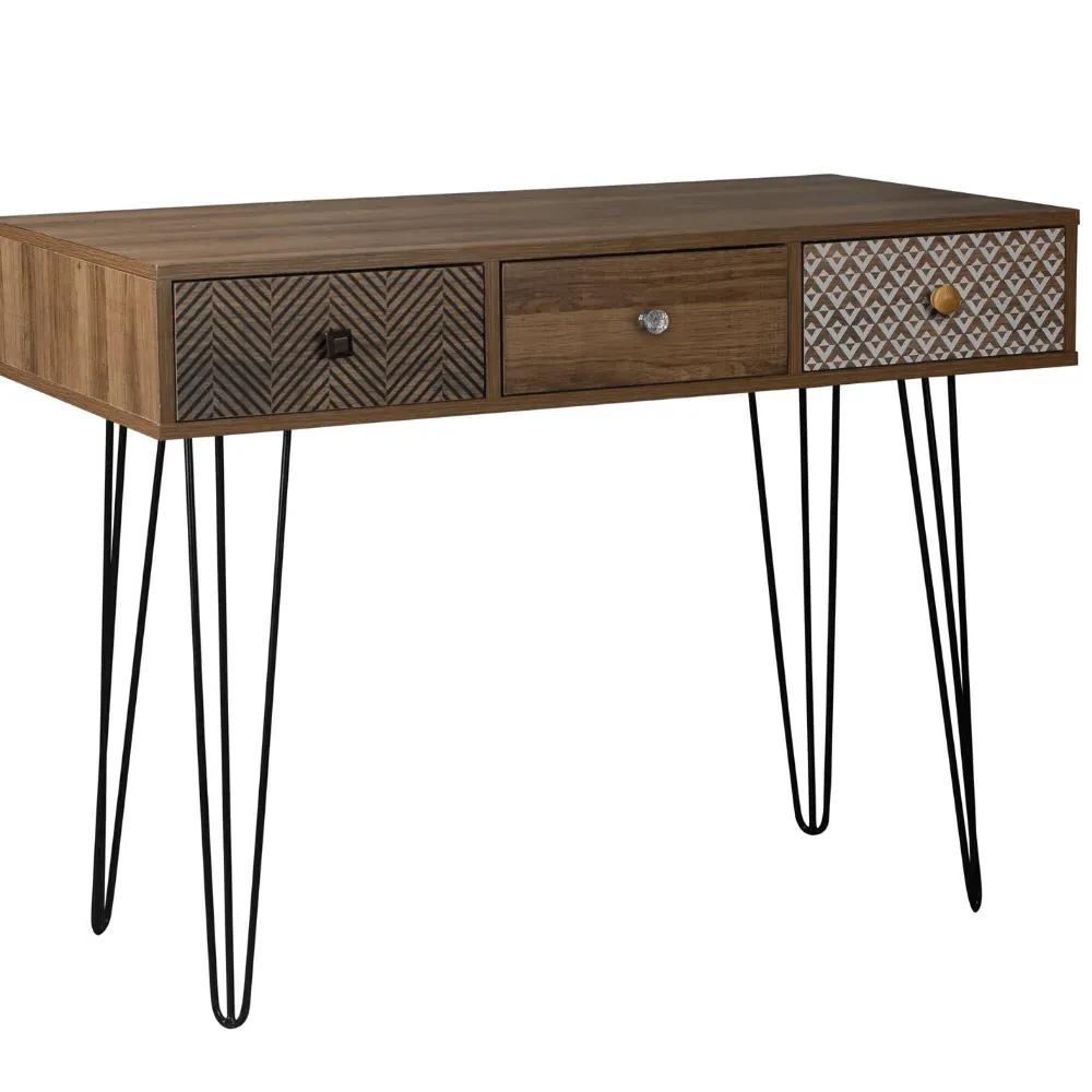 Office Desk with 3 Drawers - Black Hairpin Legs