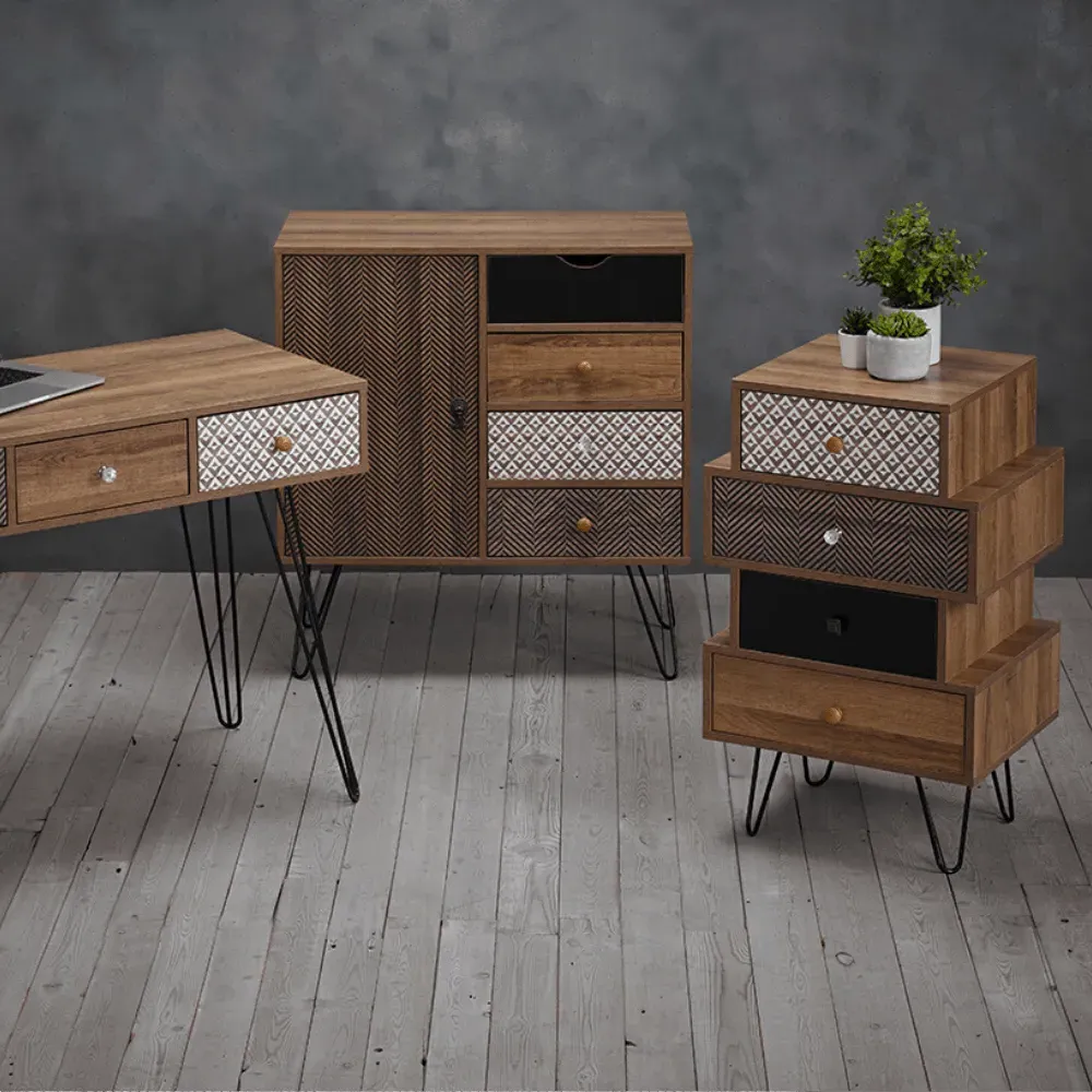 Office Desk with 3 Drawers - Black Hairpin Legs