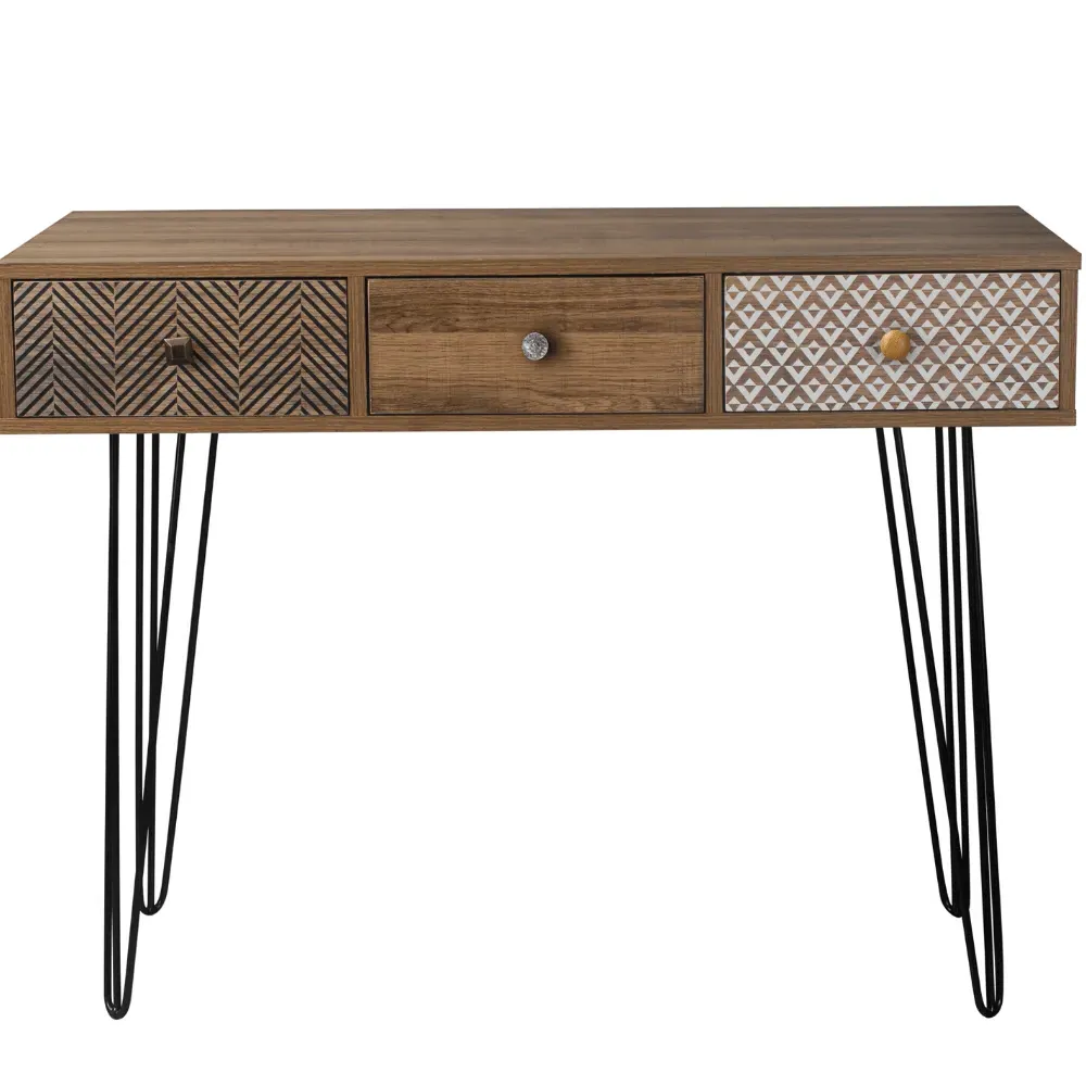 Office Desk with 3 Drawers - Black Hairpin Legs image