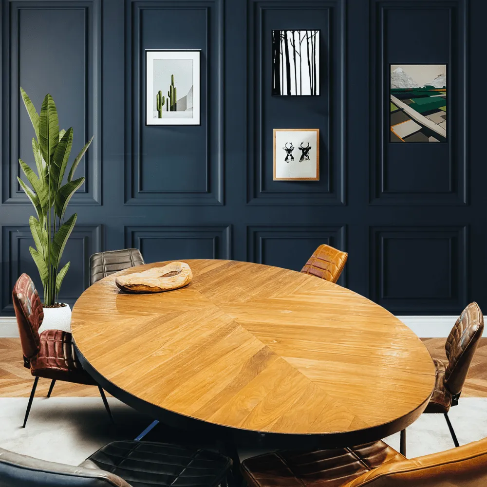 Oval Dining Table with Metal Base - Wood, Teak image