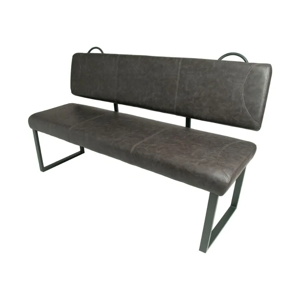Padded Bench with Back - Grey, Vegan Leather
