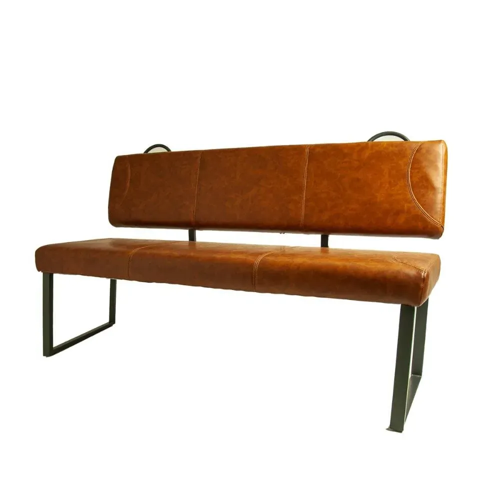 Padded Bench with Back - Tan, Vegan Leather