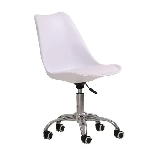 Padded Office Chair with Wheels - White
