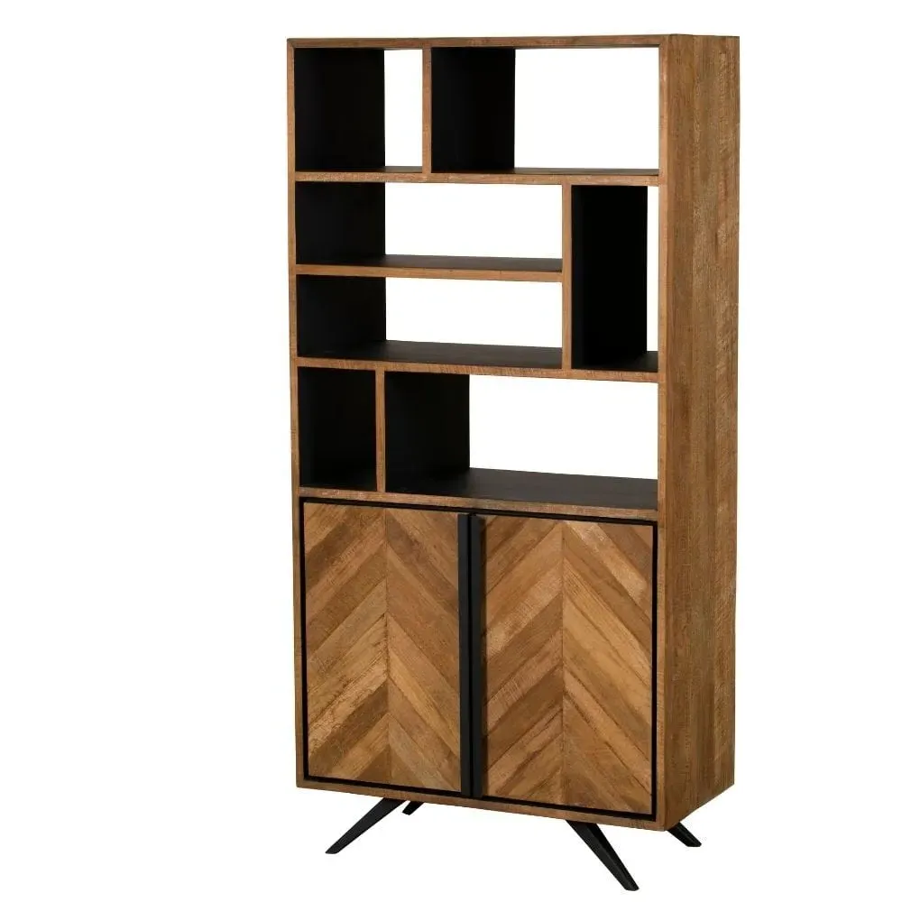 Reclaimed Bookcase with Steel Legs - Wood, Teak