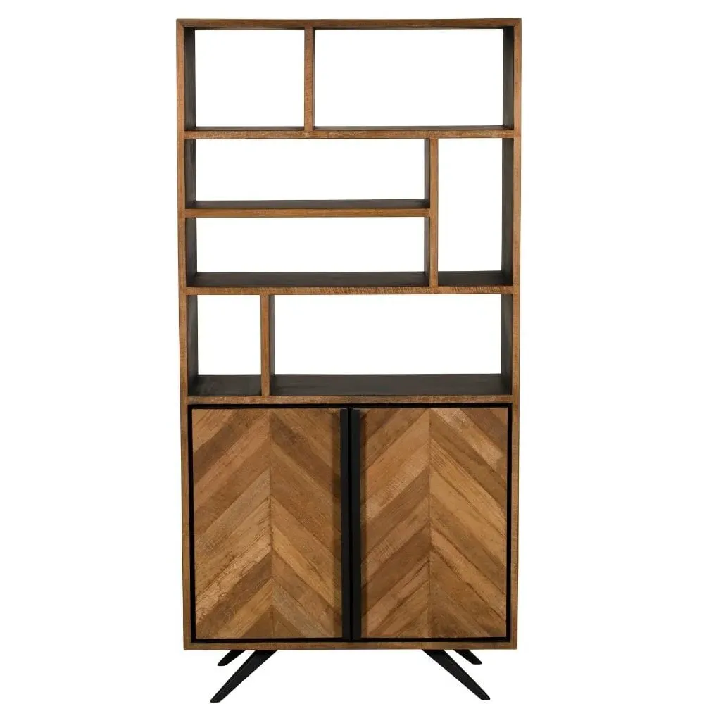 Reclaimed Bookcase with Steel Legs - Wood, Teak