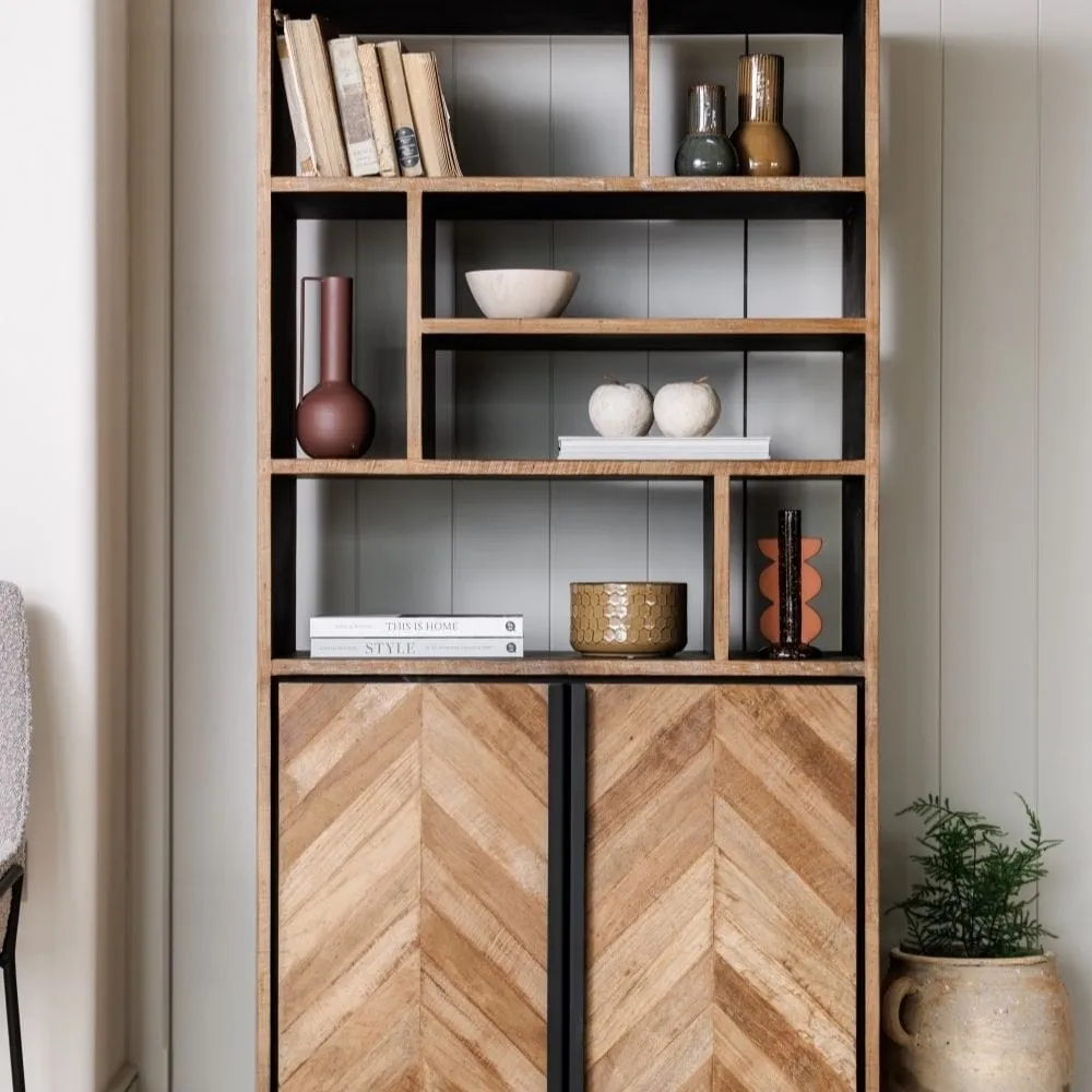 Reclaimed Bookcase with Steel Legs - Wood, Teak image