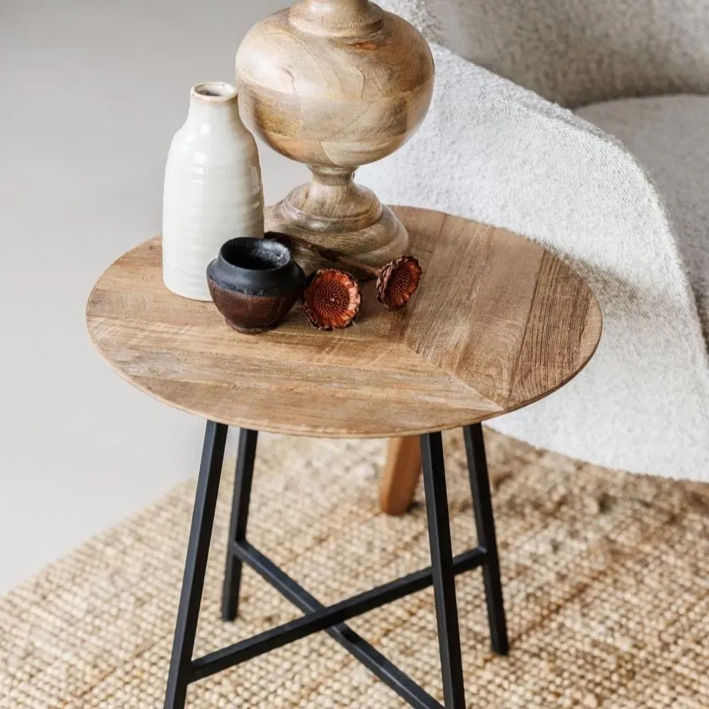 Round Side Table - Wood, Reclaimed Teak image