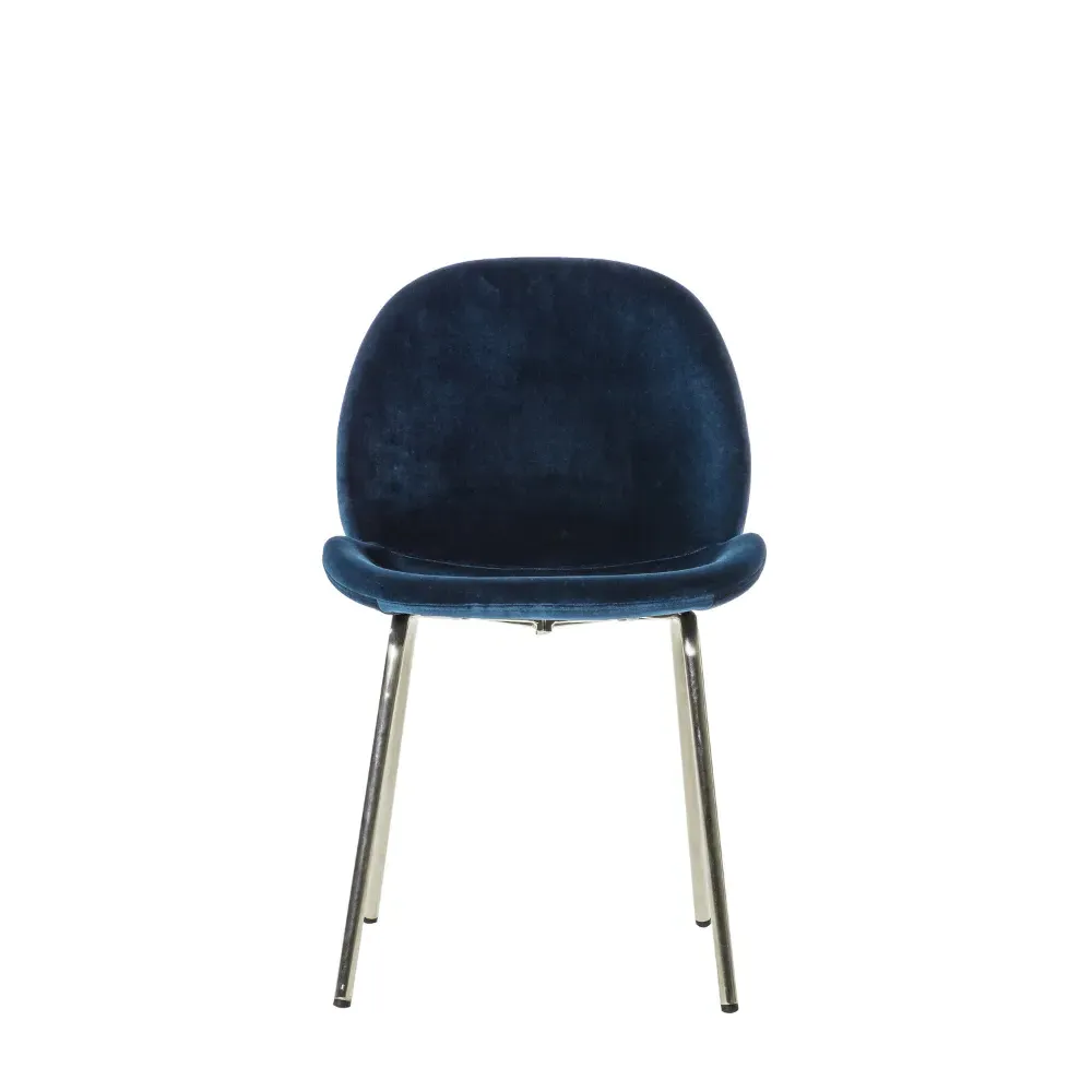 Set of 2 Dining Chairs - Blue, Velvet