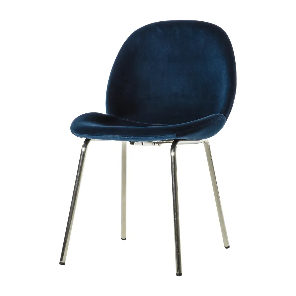 Set of 2 Dining Chairs - Blue, Velvet