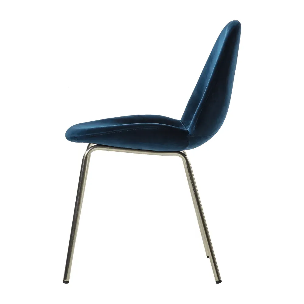 Set of 2 Dining Chairs - Blue, Velvet