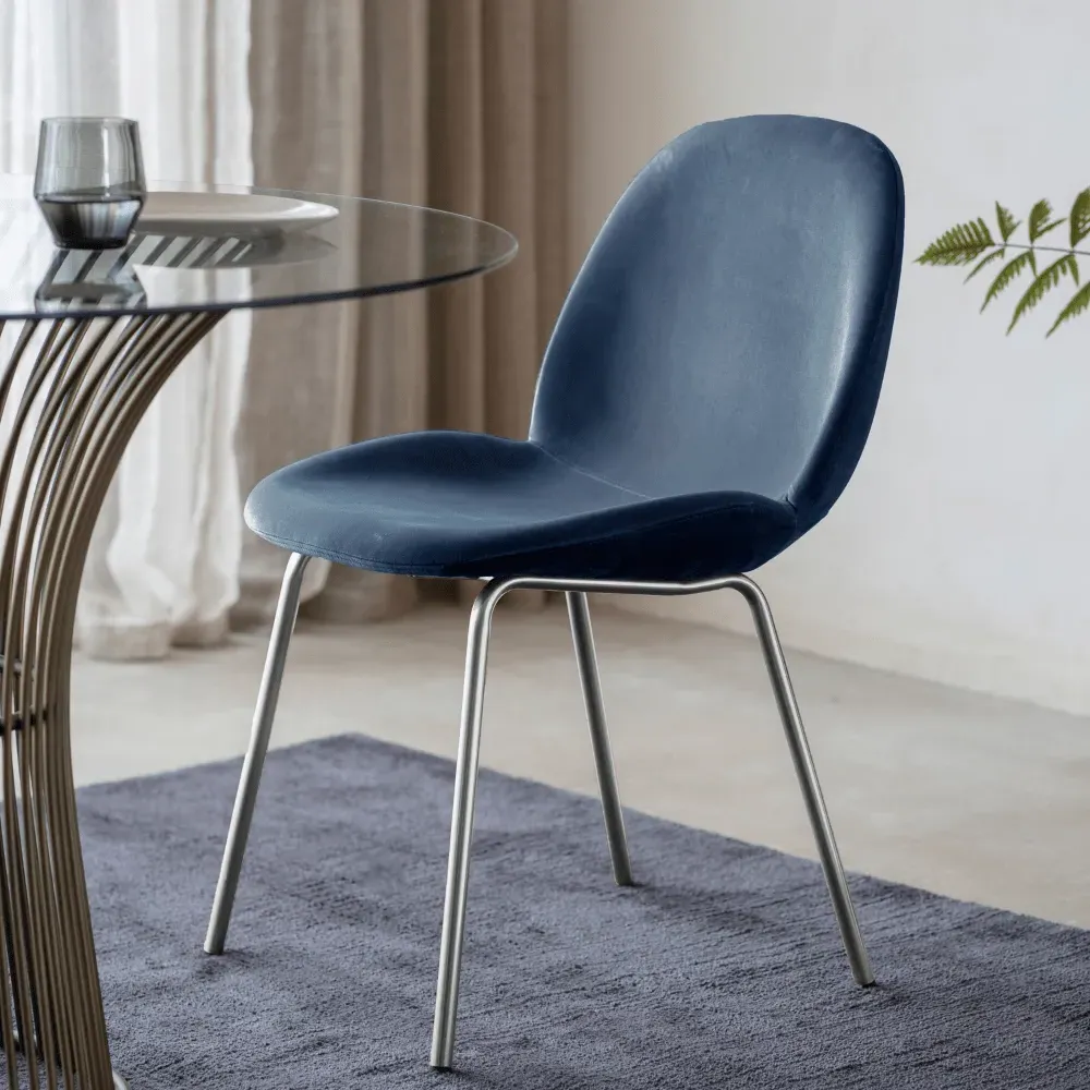 Set of 2 Dining Chairs - Blue, Velvet image