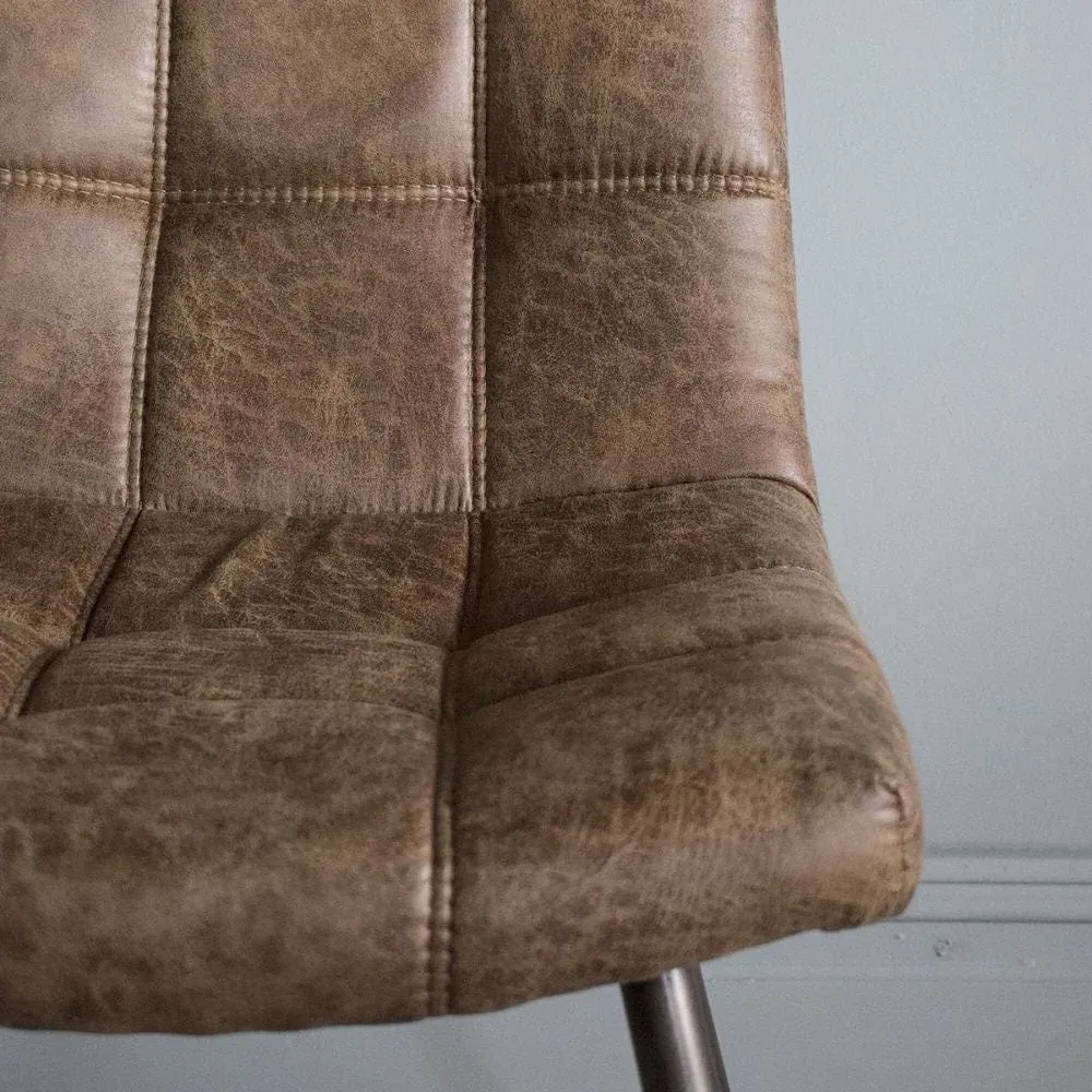Set of 2 Dining Chairs - Brown, Faux Leather