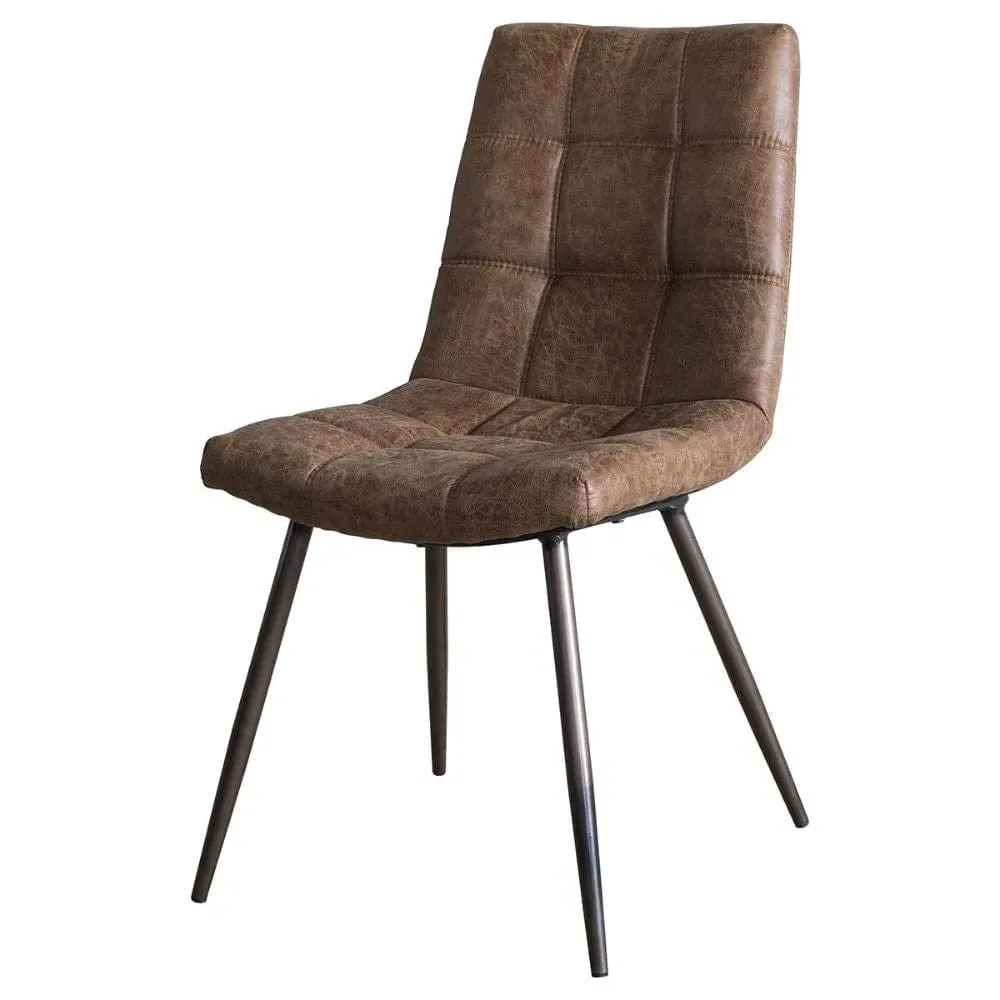 Set of 2 Dining Chairs - Brown, Faux Leather