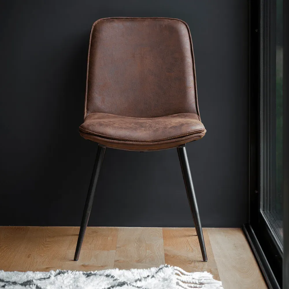 Set of 2 Dining Chairs - Brown, Faux Leather