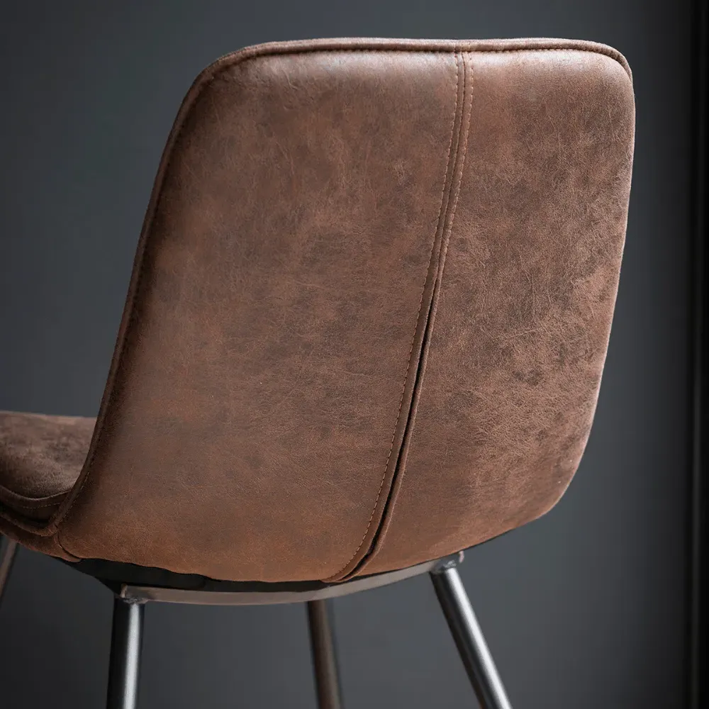 Set of 2 Dining Chairs - Brown, Faux Leather