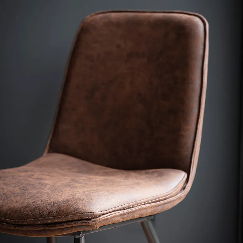 Set of 2 Dining Chairs - Brown, Faux Leather