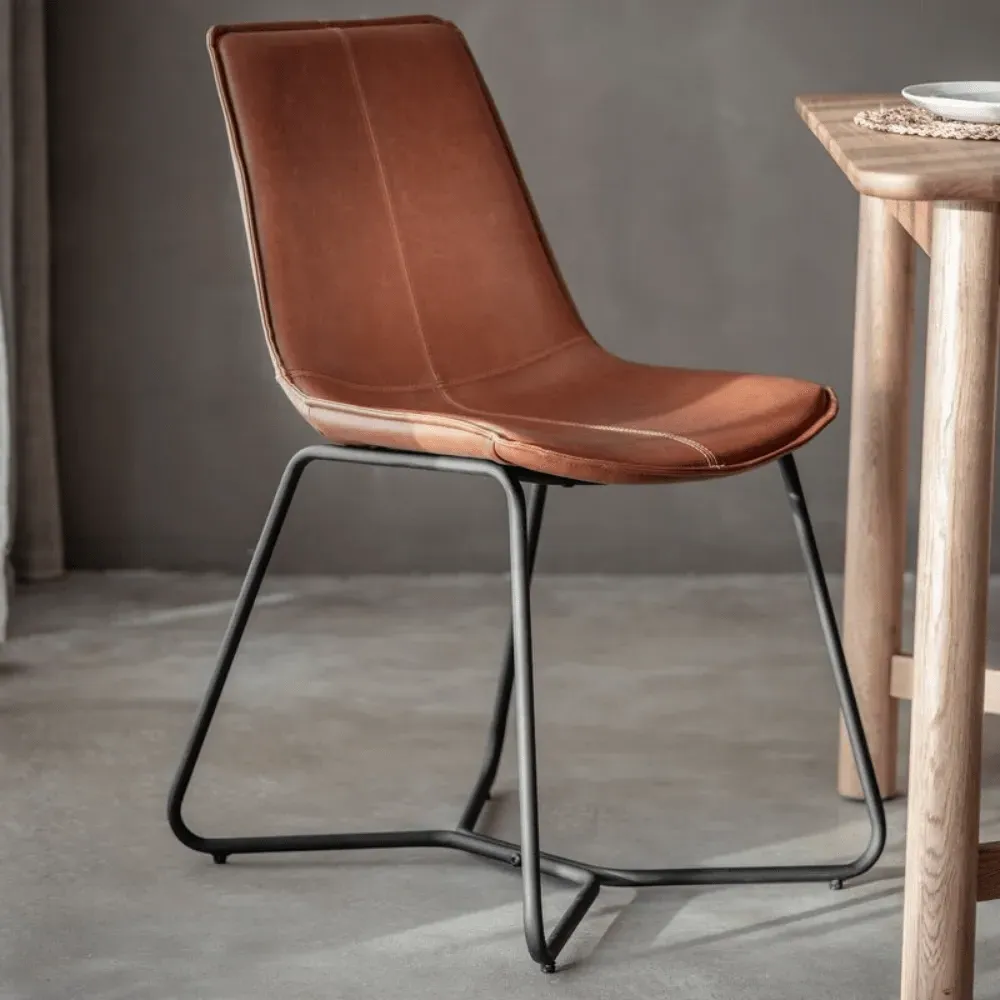 Set of 2 Dining Chairs - Brown, Faux Leather