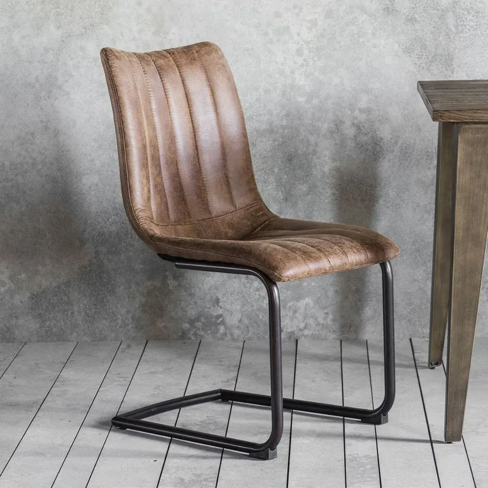 Set of 2 Dining Chairs - Brown, Faux Leather