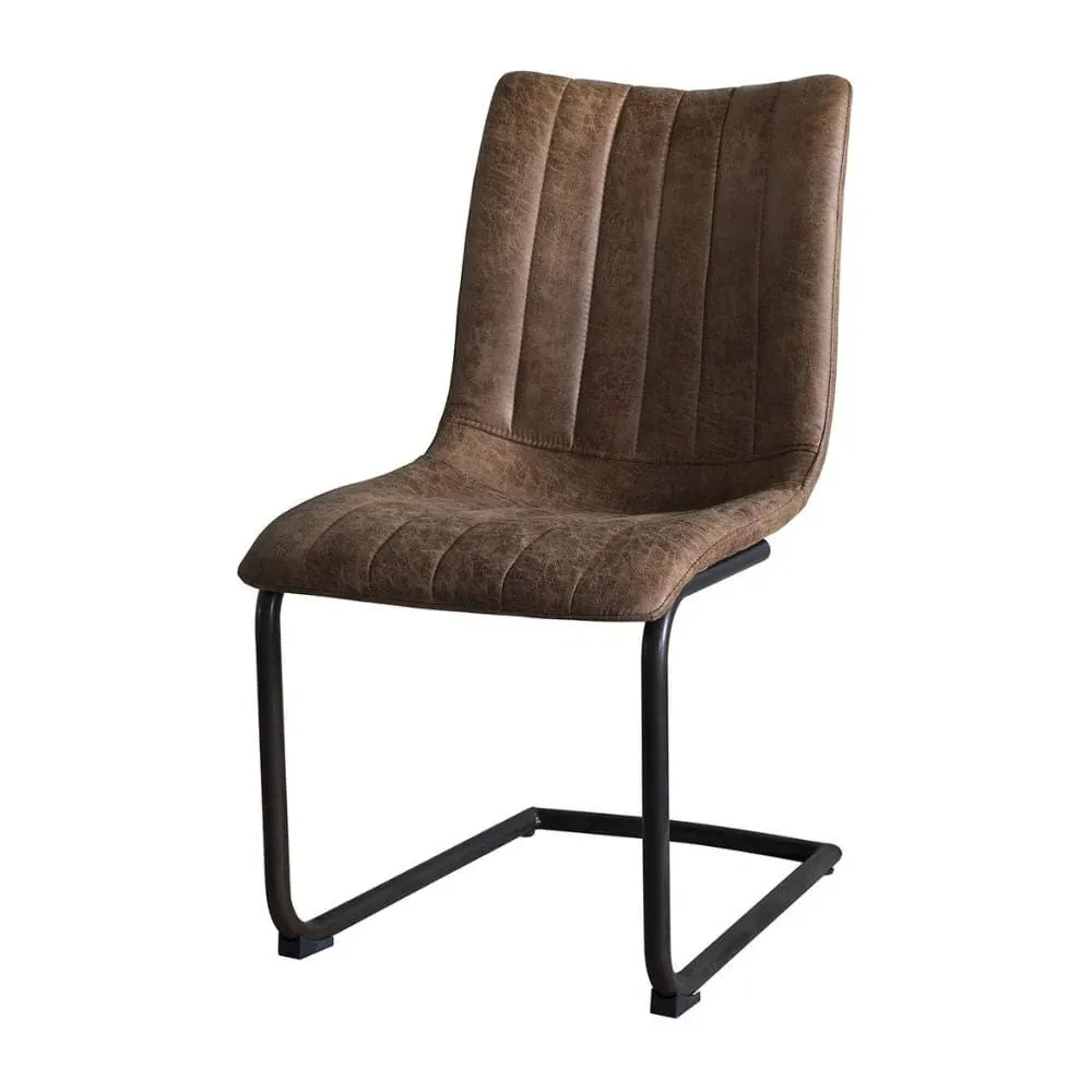Set of 2 Dining Chairs - Brown, Faux Leather