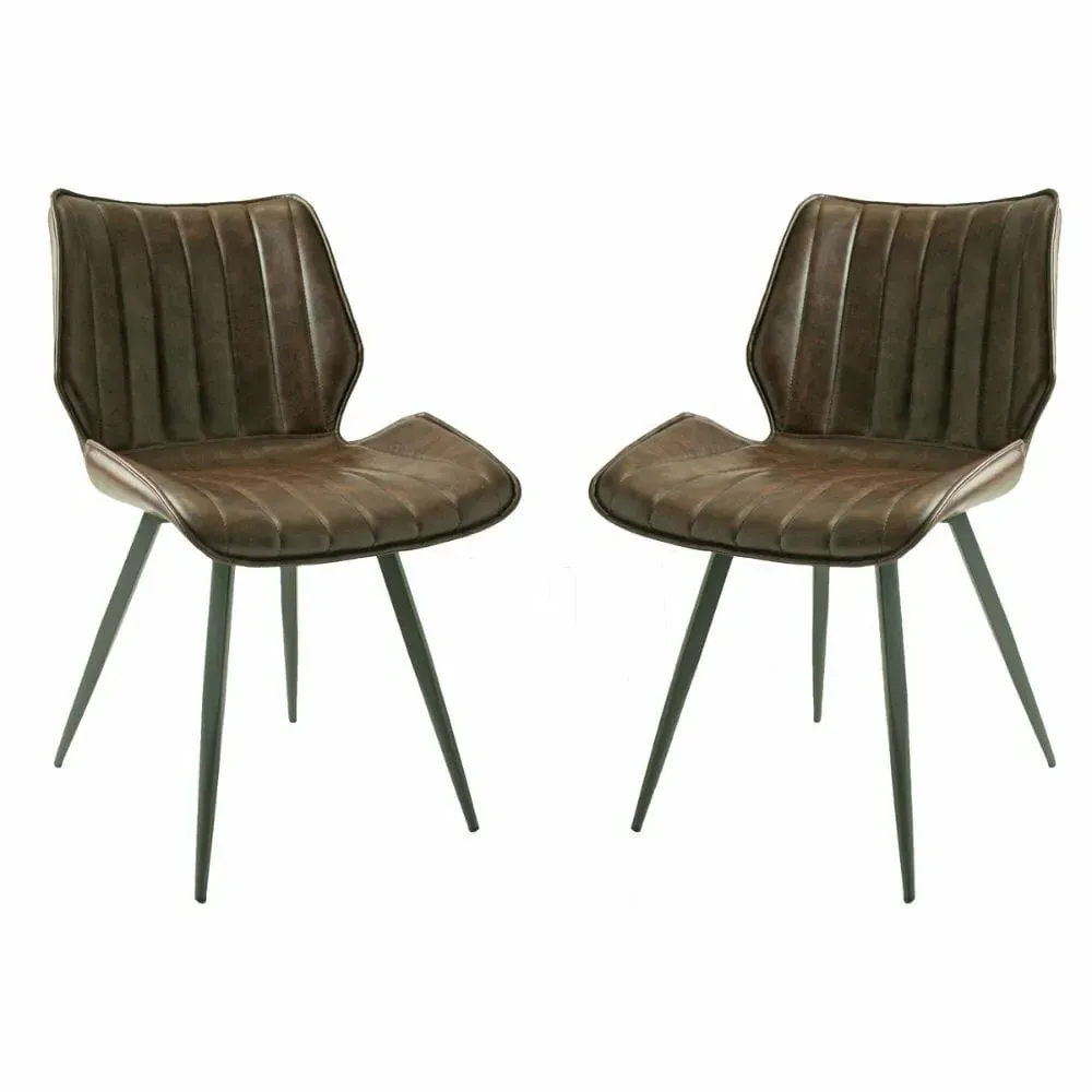 Set of 2 Dining Chairs - Brown, Vegan Leather image