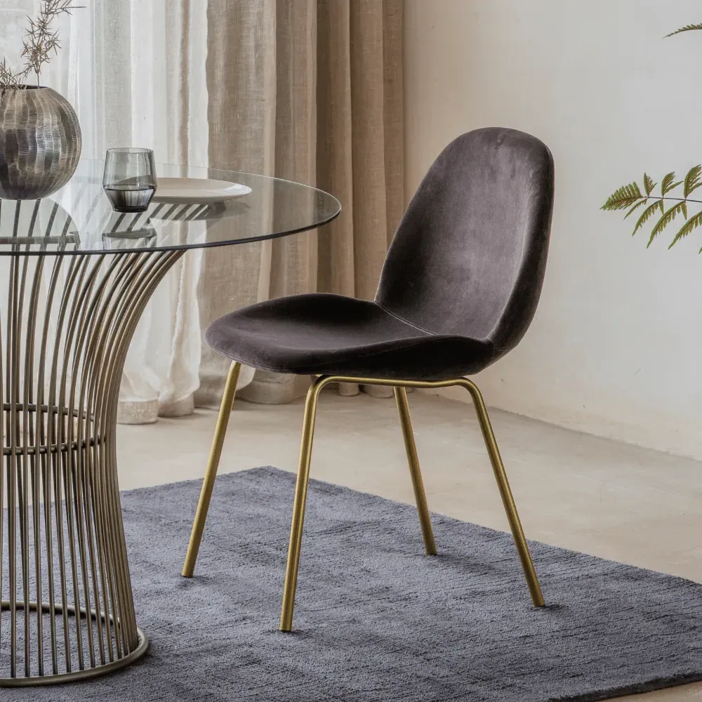Set of 2 Dining Chairs - Brown, Velvet image