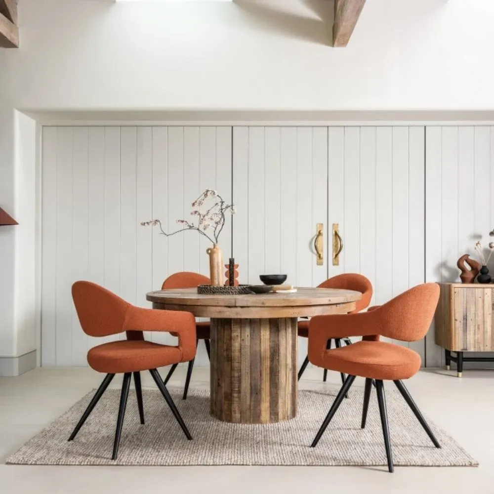 Set of 2 Dining Chairs - Burnt Orange, Boucle