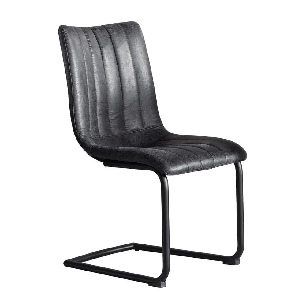 Set of 2 Dining Chairs - Charcoal, Faux Leather