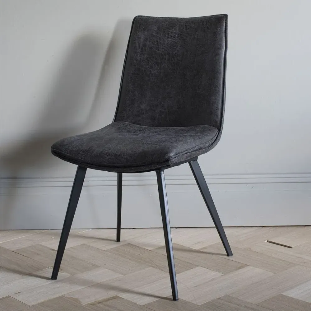 Set of 2 Dining Chairs - Charcoal, Faux Leather