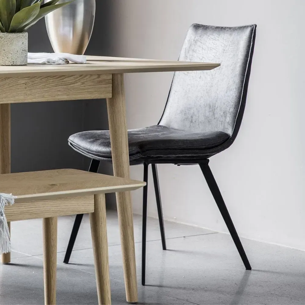 Set of 2 Dining Chairs - Charcoal, Faux Leather